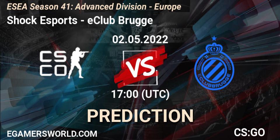 Shock Esports vs eClub Brugge: Betting TIp, Match Prediction. 02.05.2022 at 17:00. Counter-Strike (CS2), ESEA Season 41: Advanced Division - Europe