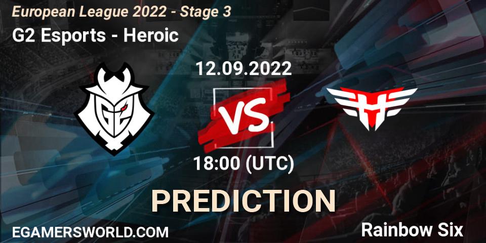 G2 Esports vs Heroic: Betting TIp, Match Prediction. 12.09.2022 at 18:30. Rainbow Six, European League 2022 - Stage 3