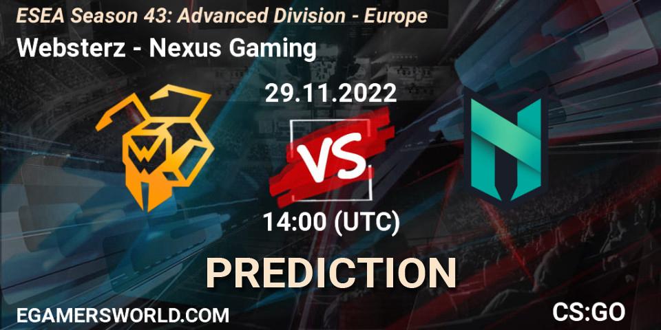 Websterz vs Nexus Gaming: Betting TIp, Match Prediction. 29.11.22. CS2 (CS:GO), ESEA Season 43: Advanced Division - Europe