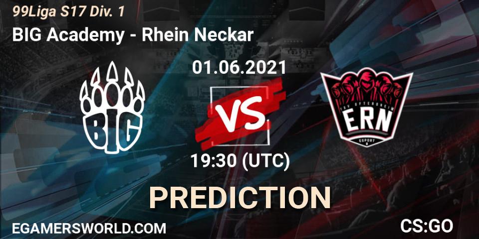 BIG Academy vs Rhein Neckar: Betting TIp, Match Prediction. 01.06.2021 at 17:00. Counter-Strike (CS2), 99Liga S17 Div. 1