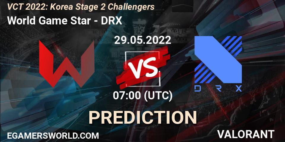 World Game Star vs DRX: Betting TIp, Match Prediction. 29.05.2022 at 07:00. VALORANT, VCT 2022: Korea Stage 2 Challengers