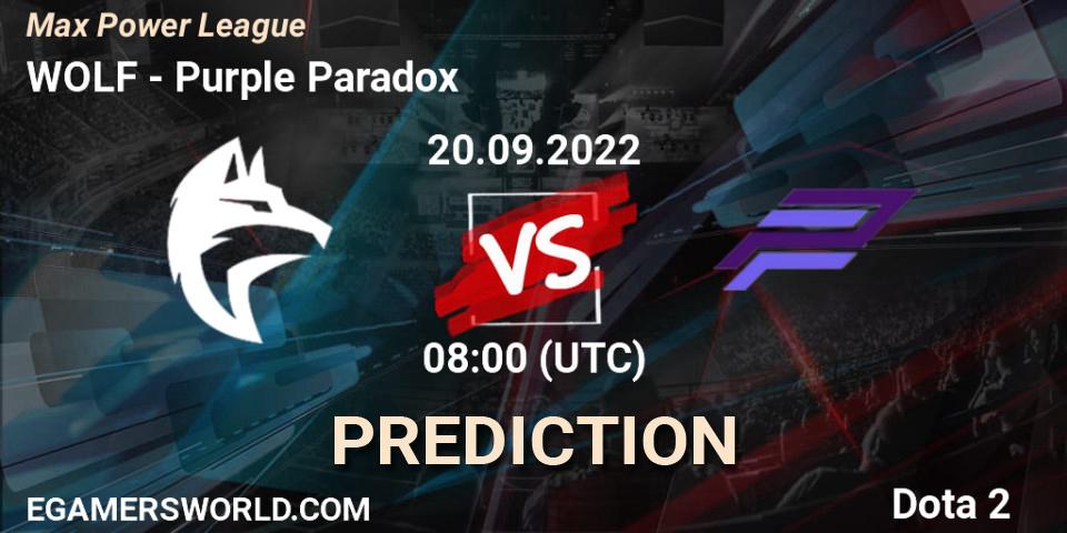 WOLF vs Purple Paradox: Betting TIp, Match Prediction. 20.09.22. Dota 2, Max Power League