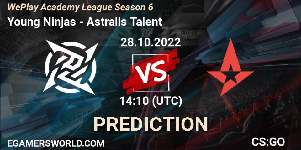 Young Ninjas vs Astralis Talent: Betting TIp, Match Prediction. 28.10.2022 at 14:55. Counter-Strike (CS2), WePlay Academy League Season 6