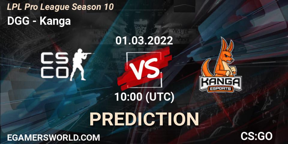 DGG Esports vs Kanga: Betting TIp, Match Prediction. 01.03.2022 at 10:00. Counter-Strike (CS2), LPL Pro League 2022 Season 1