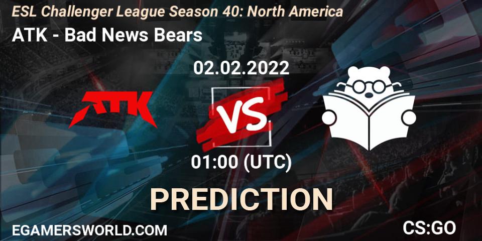 ATK vs Bad News Bears: Betting TIp, Match Prediction. 02.02.22. CS2 (CS:GO), ESL Challenger League Season 40: North America