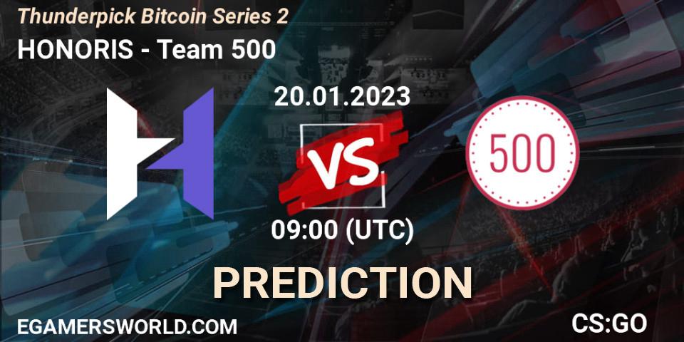 HONORIS vs Team 500: Betting TIp, Match Prediction. 20.01.2023 at 09:00. Counter-Strike (CS2), Thunderpick Bitcoin Series 2