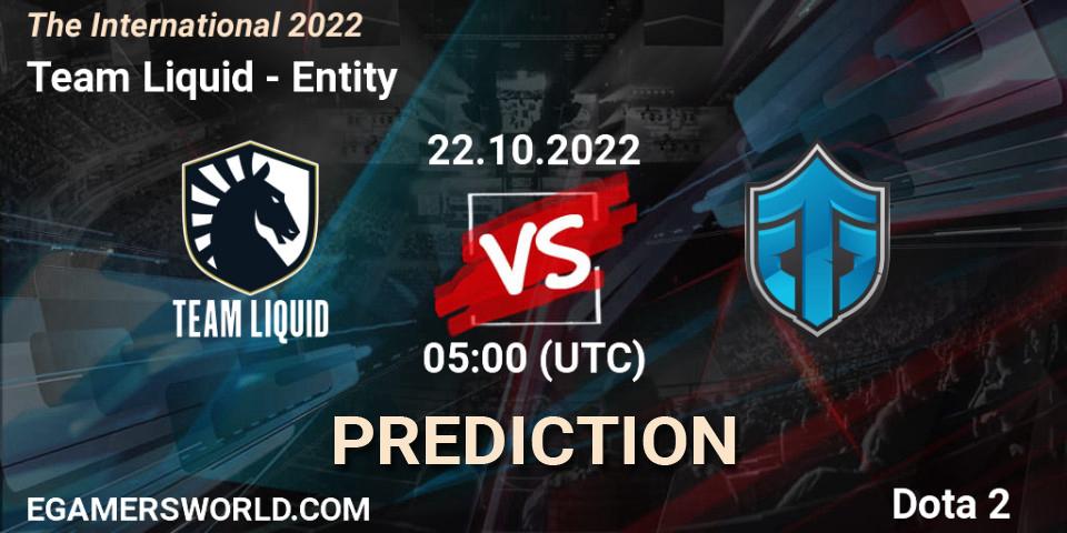 Team Liquid vs Entity: Betting TIp, Match Prediction. 22.10.2022 at 05:50. Dota 2, The International 2022