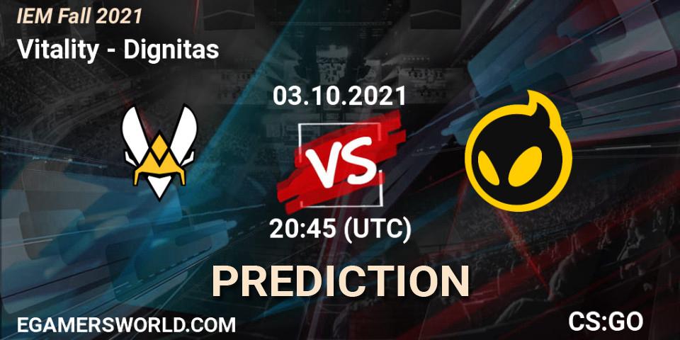 Vitality vs Dignitas: Betting TIp, Match Prediction. 03.10.2021 at 20:15. Counter-Strike (CS2), IEM Fall 2021: Europe RMR