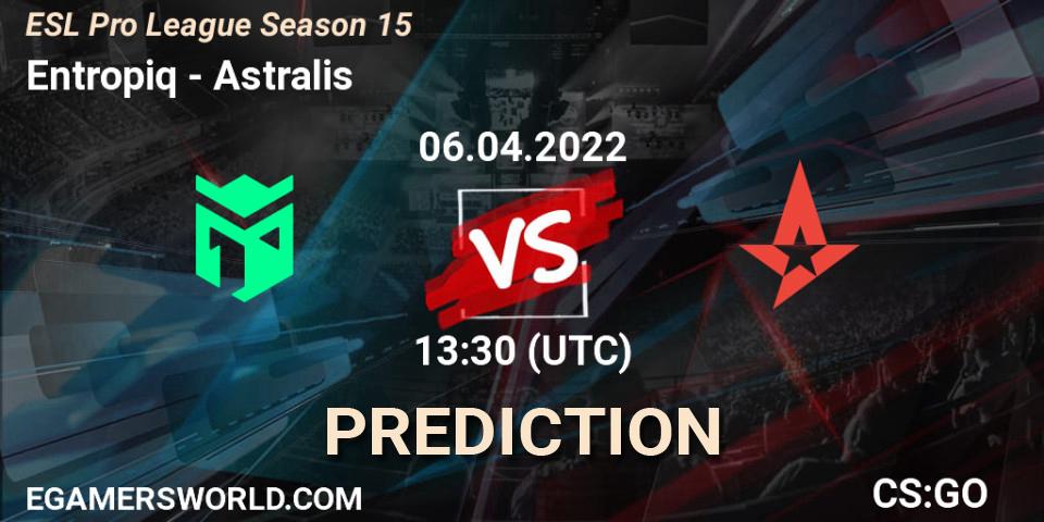Entropiq vs Astralis: Betting TIp, Match Prediction. 06.04.2022 at 13:30. Counter-Strike (CS2), ESL Pro League Season 15