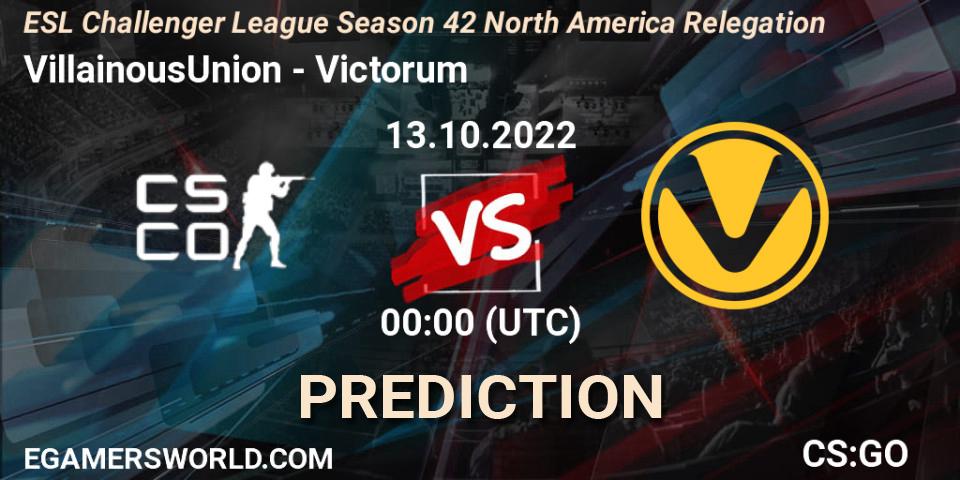 VillainousUnion vs Victorum: Betting TIp, Match Prediction. 13.10.22. CS2 (CS:GO), ESL Challenger League Season 42 North America Relegation
