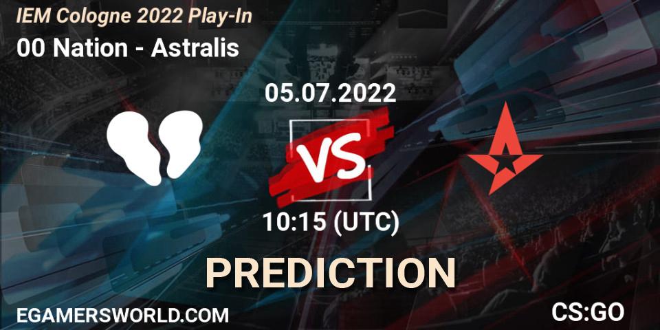 00 Nation vs Astralis: Betting TIp, Match Prediction. 05.07.2022 at 10:45. Counter-Strike (CS2), IEM Cologne 2022 Play-In
