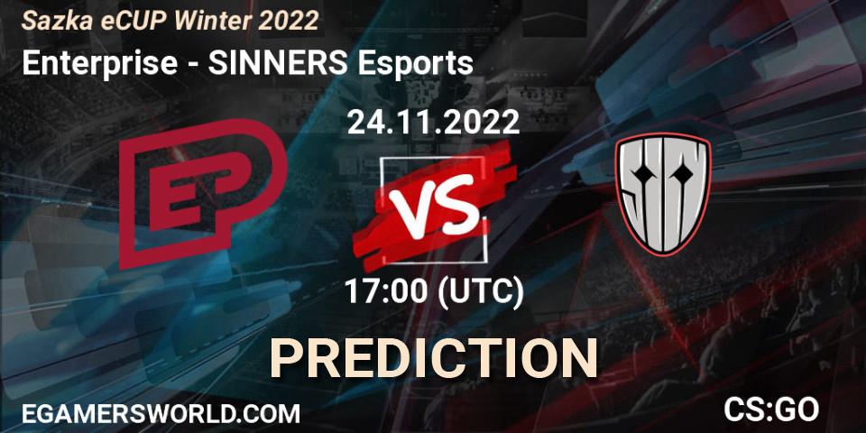 Enterprise vs SINNERS Esports: Betting TIp, Match Prediction. 24.11.2022 at 17:00. Counter-Strike (CS2), Sazka eCUP Winter 2022