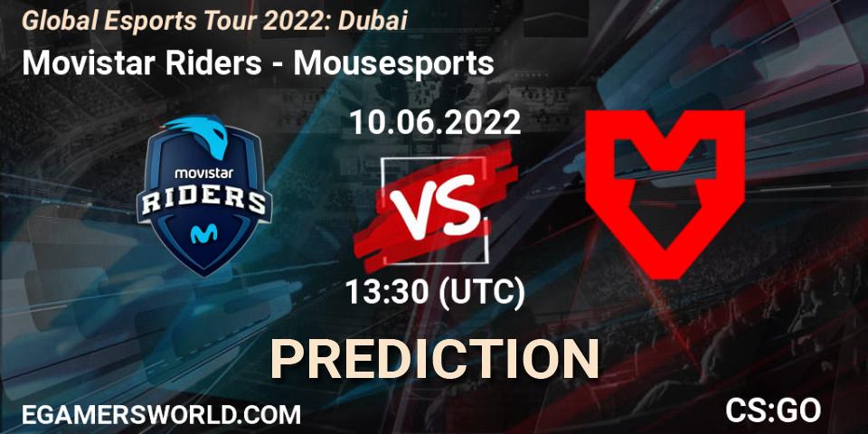 Movistar Riders vs Mousesports: Betting TIp, Match Prediction. 10.06.2022 at 13:30. Counter-Strike (CS2), Global Esports Tour 2022: Dubai