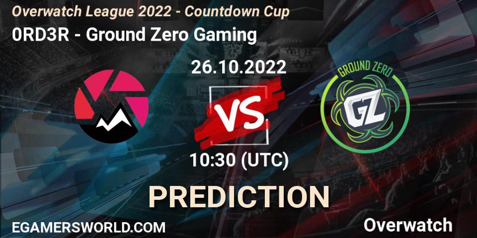 0RD3R vs Ground Zero Gaming: Betting TIp, Match Prediction. 26.10.22. Overwatch, Overwatch Contenders 2022 Shimada Showdown - Australia/New Zealand - October