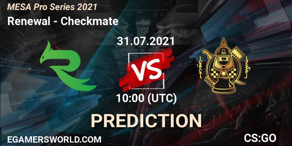 Renewal vs Checkmate: Betting TIp, Match Prediction. 31.07.2021 at 08:00. Counter-Strike (CS2), MESA Pro Series 2021