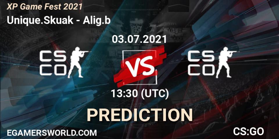 Unique.Skuak vs Alig.b: Betting TIp, Match Prediction. 03.07.2021 at 14:10. Counter-Strike (CS2), XP Game Fest 2021