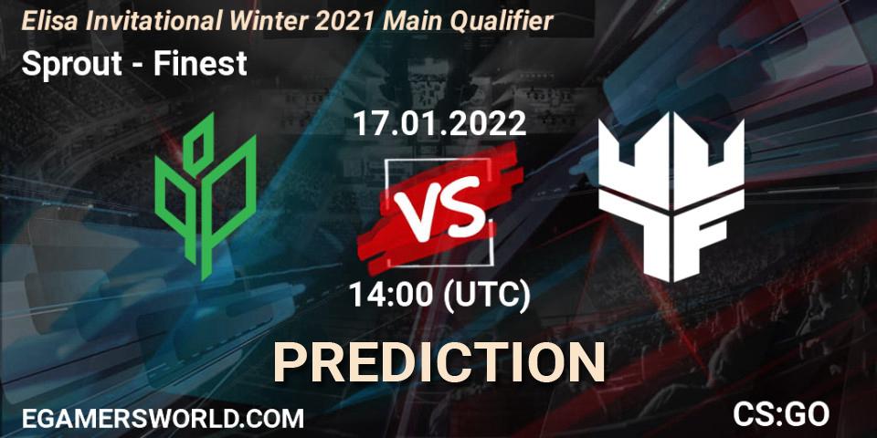 Sprout vs Finest: Betting TIp, Match Prediction. 17.01.2022 at 14:00. Counter-Strike (CS2), Elisa Invitational Winter 2021 Main Qualifier