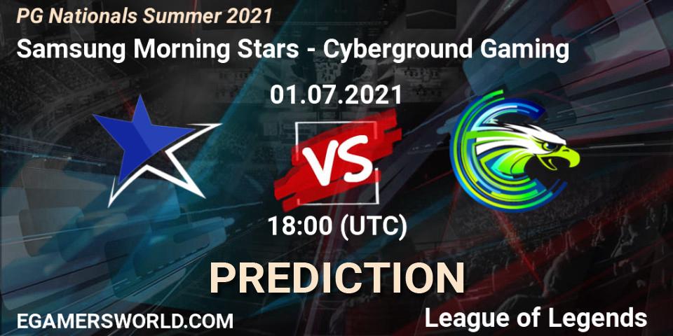 Samsung Morning Stars vs Cyberground Gaming: Betting TIp, Match Prediction. 01.07.2021 at 18:00. LoL, PG Nationals Summer 2021