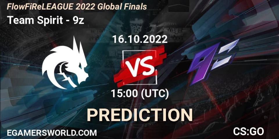 Team Spirit vs 9z: Betting TIp, Match Prediction. 16.10.2022 at 16:20. Counter-Strike (CS2), FlowFiReLEAGUE 2022 Global Finals