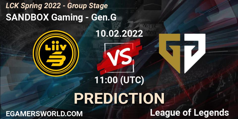 SANDBOX Gaming vs Gen.G: Betting TIp, Match Prediction. 10.02.2022 at 10:50. LoL, LCK Spring 2022 - Group Stage