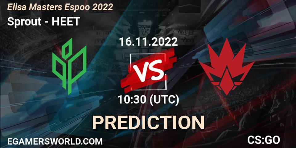 Sprout vs HEET: Betting TIp, Match Prediction. 16.11.2022 at 11:10. Counter-Strike (CS2), Elisa Masters Espoo 2022