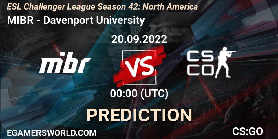MIBR vs Davenport University: Betting TIp, Match Prediction. 20.09.2022 at 01:30. Counter-Strike (CS2), ESL Challenger League Season 42: North America