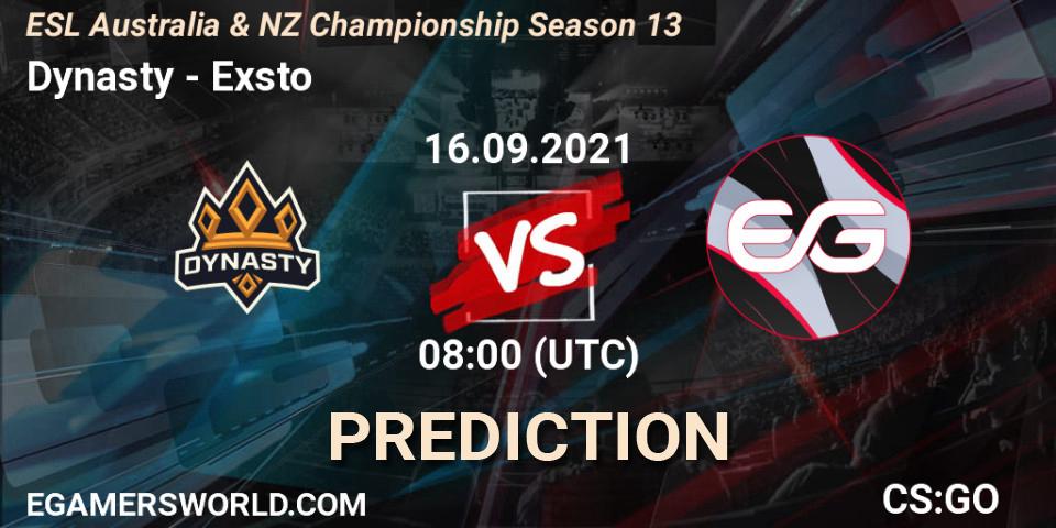 Dynasty vs Exsto: Betting TIp, Match Prediction. 16.09.21. CS2 (CS:GO), ESL Australia & NZ Championship Season 13