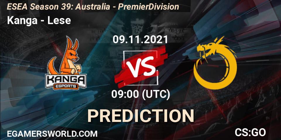 Kanga vs Lese: Betting TIp, Match Prediction. 09.11.2021 at 09:00. Counter-Strike (CS2), ESEA Season 39: Australia - Premier Division