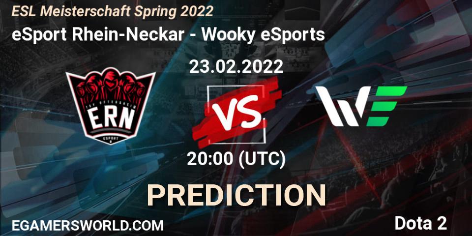 eSport Rhein-Neckar vs Wooky eSports: Betting TIp, Match Prediction. 24.02.2022 at 20:00. Dota 2, ESL Meisterschaft Spring 2022