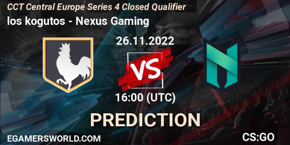 los kogutos vs Nexus Gaming: Betting TIp, Match Prediction. 26.11.2022 at 17:00. Counter-Strike (CS2), CCT Central Europe Series 4 Closed Qualifier