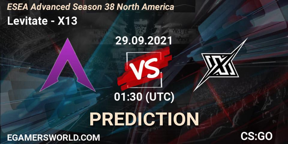 Levitate vs X13: Betting TIp, Match Prediction. 30.09.2021 at 01:20. Counter-Strike (CS2), ESEA Advanced Season 38 North America