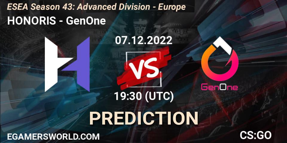 HONORIS vs GenOne: Betting TIp, Match Prediction. 07.12.22. CS2 (CS:GO), ESEA Season 43: Advanced Division - Europe