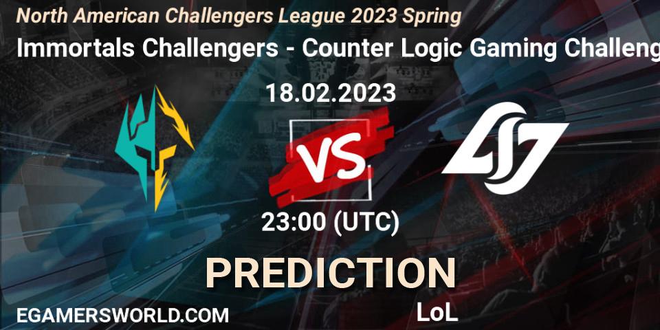 Immortals Challengers vs Counter Logic Gaming Challengers: Betting TIp, Match Prediction. 18.02.23. LoL, NACL 2023 Spring - Group Stage