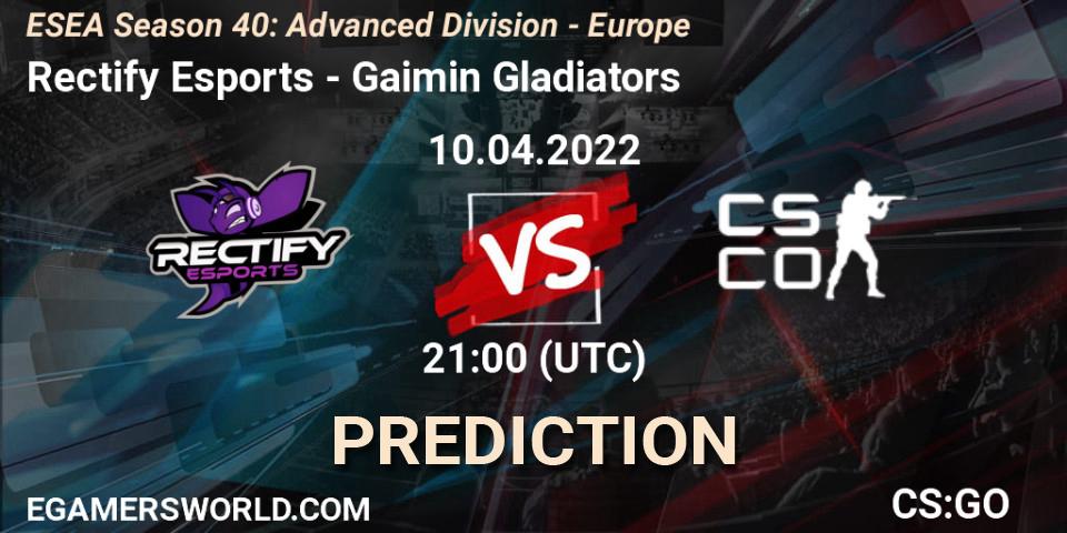 Rectify Esports vs Gaimin Gladiators: Betting TIp, Match Prediction. 10.04.2022 at 20:00. Counter-Strike (CS2), ESEA Season 40: Advanced Division - Europe
