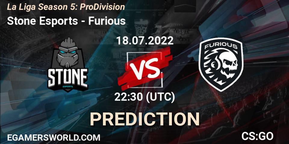 Stone Esports vs Furious: Betting TIp, Match Prediction. 18.07.2022 at 22:45. Counter-Strike (CS2), La Liga Season 5: Pro Division