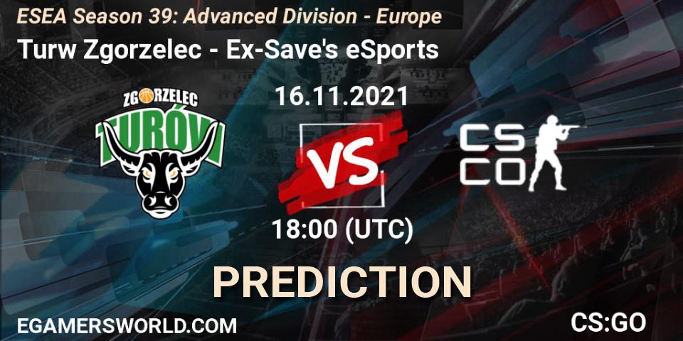 Turów Zgorzelec vs Ex-Save's eSports: Betting TIp, Match Prediction. 16.11.2021 at 18:00. Counter-Strike (CS2), ESEA Season 39: Advanced Division - Europe