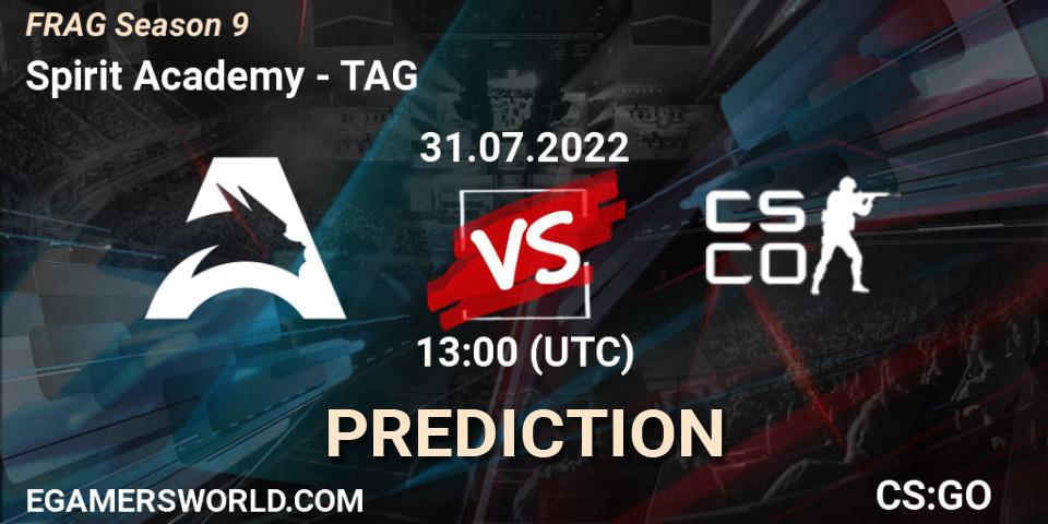 Spirit Academy vs TAG: Betting TIp, Match Prediction. 31.07.2022 at 12:00. Counter-Strike (CS2), FRAG Season 9
