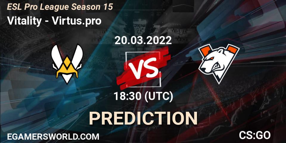 Vitality vs Outsiders: Betting TIp, Match Prediction. 20.03.2022 at 19:00. Counter-Strike (CS2), ESL Pro League Season 15