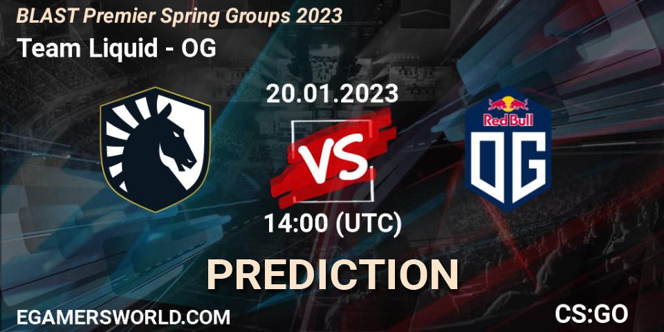Team Liquid vs OG: Betting TIp, Match Prediction. 20.01.2023 at 13:25. Counter-Strike (CS2), BLAST Premier Spring Groups 2023