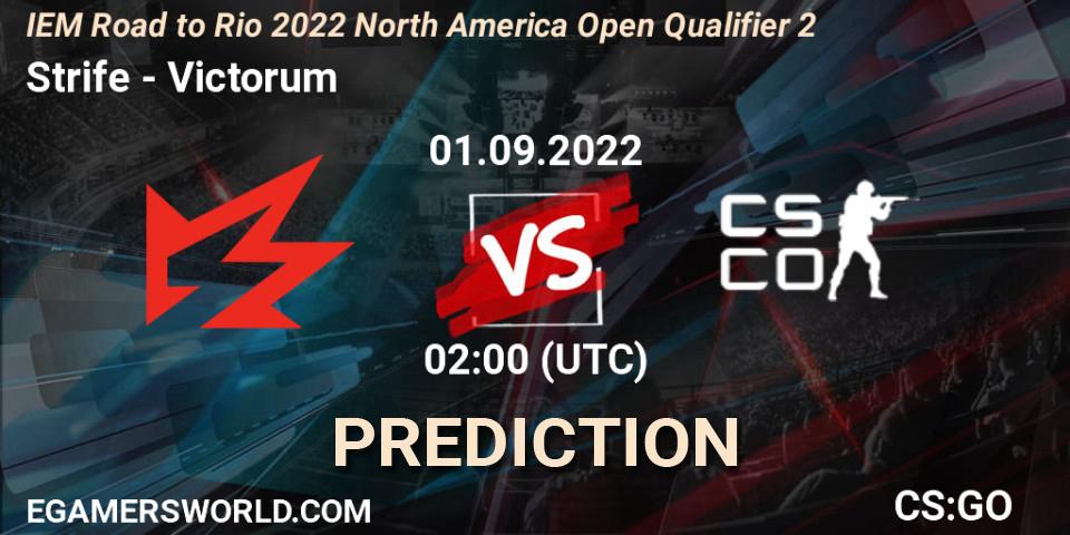 Strife vs Victorum: Betting TIp, Match Prediction. 01.09.2022 at 02:00. Counter-Strike (CS2), IEM Road to Rio 2022 North America Open Qualifier 2