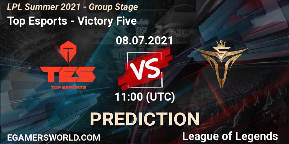 Top Esports vs Victory Five: Betting TIp, Match Prediction. 08.07.2021 at 11:00. LoL, LPL Summer 2021 - Group Stage