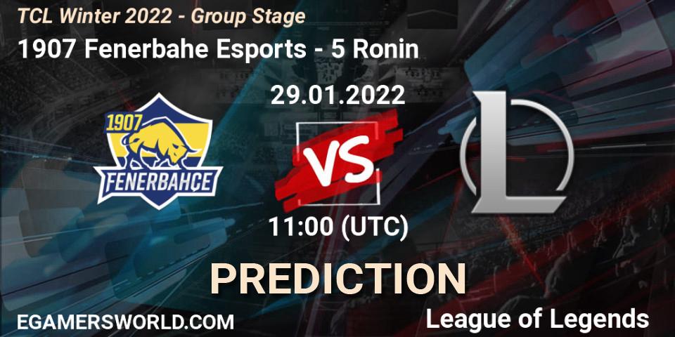 1907 Fenerbahçe Esports vs 5 Ronin: Betting TIp, Match Prediction. 29.01.2022 at 11:00. LoL, TCL Winter 2022 - Group Stage