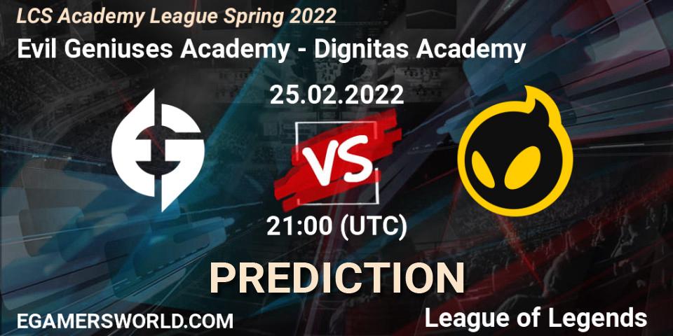 Evil Geniuses Academy vs Dignitas Academy: Betting TIp, Match Prediction. 25.02.22. LoL, LCS Academy League Spring 2022