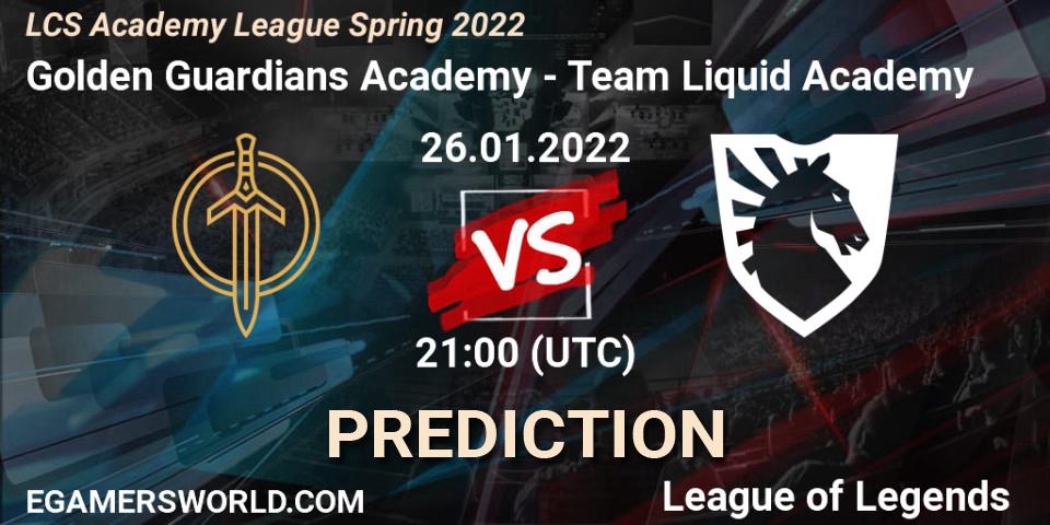 Golden Guardians Academy vs Team Liquid Academy: Betting TIp, Match Prediction. 26.01.2022 at 21:00. LoL, LCS Academy League Spring 2022