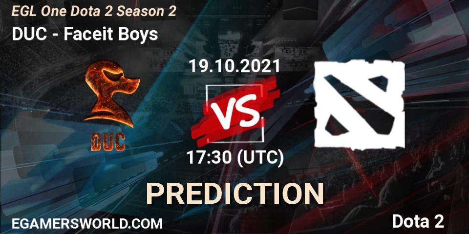 DUC vs Faceit Boys: Betting TIp, Match Prediction. 19.10.2021 at 17:33. Dota 2, EGL One Dota 2 Season 2