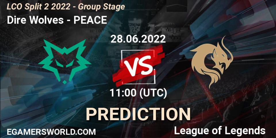 Dire Wolves vs PEACE: Betting TIp, Match Prediction. 28.06.2022 at 11:00. LoL, LCO Split 2 2022 - Group Stage