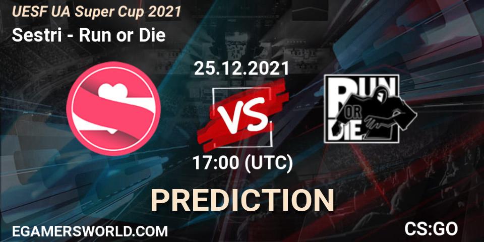 Sestri vs Run or Die: Betting TIp, Match Prediction. 07.01.2022 at 14:00. Counter-Strike (CS2), UESF Ukrainian Super Cup 2021