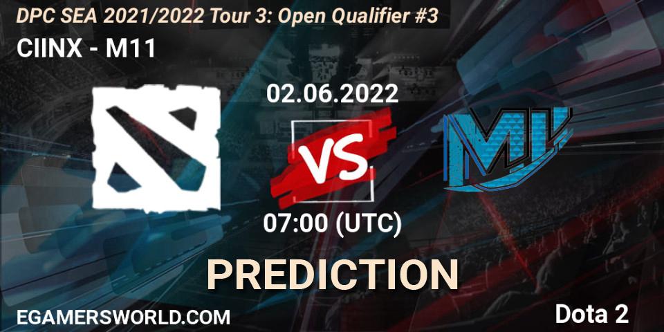 CIINX vs M11: Betting TIp, Match Prediction. 02.06.2022 at 07:00. Dota 2, DPC SEA 2021/2022 Tour 3: Open Qualifier #3