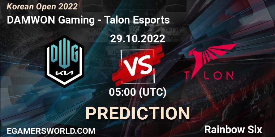 DAMWON Gaming vs Talon Esports: Betting TIp, Match Prediction. 29.10.2022 at 05:00. Rainbow Six, Korean Open 2022