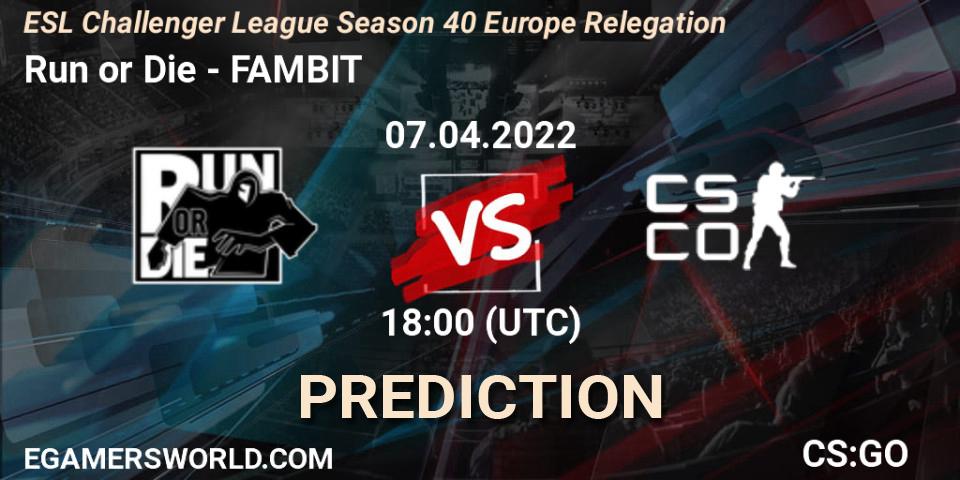 Run or Die vs FAMBIT: Betting TIp, Match Prediction. 07.04.22. CS2 (CS:GO), ESL Challenger League Season 40 Europe Relegation